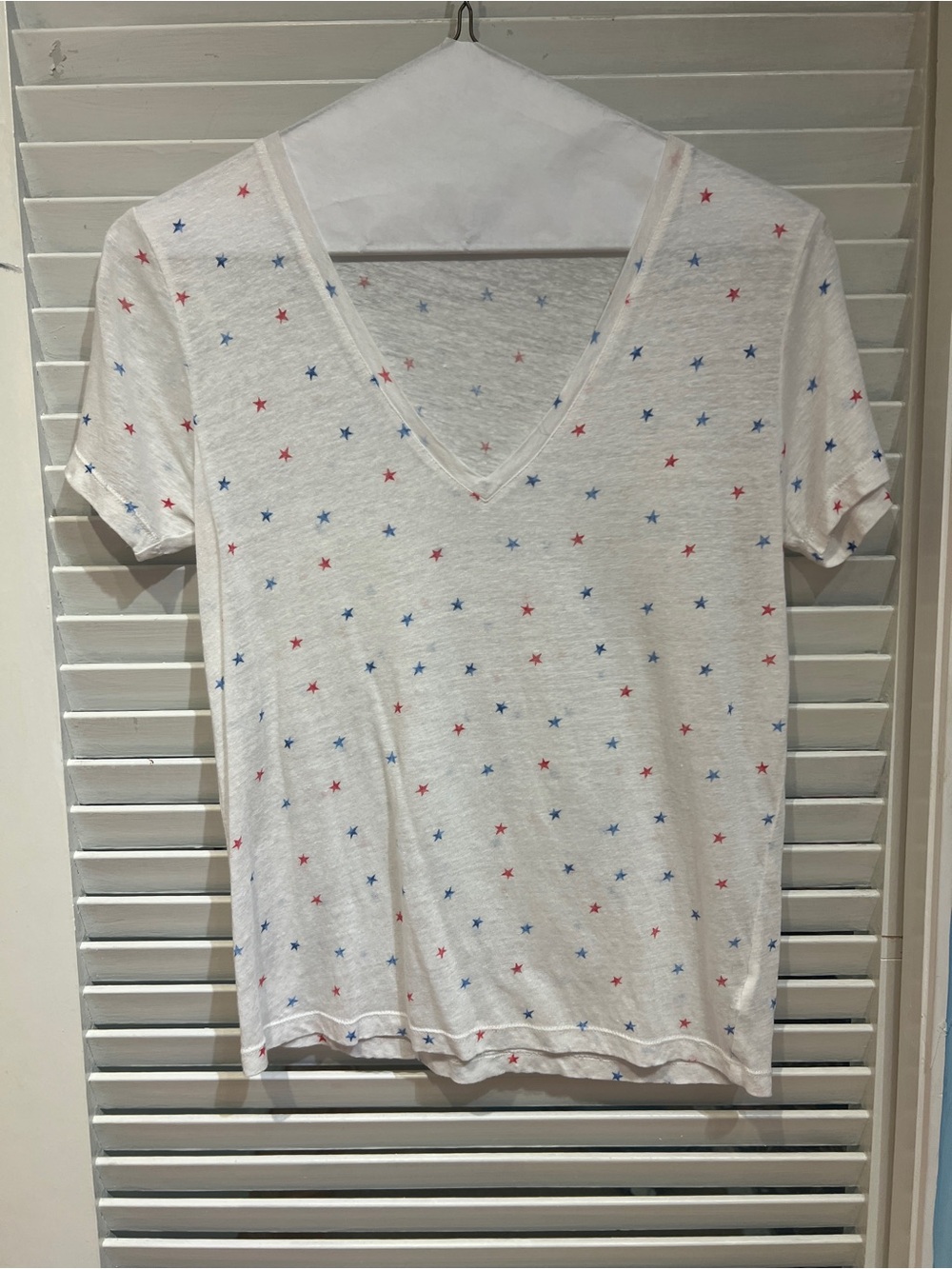Rails White V-Neck Tee with Red & Blue Star Print